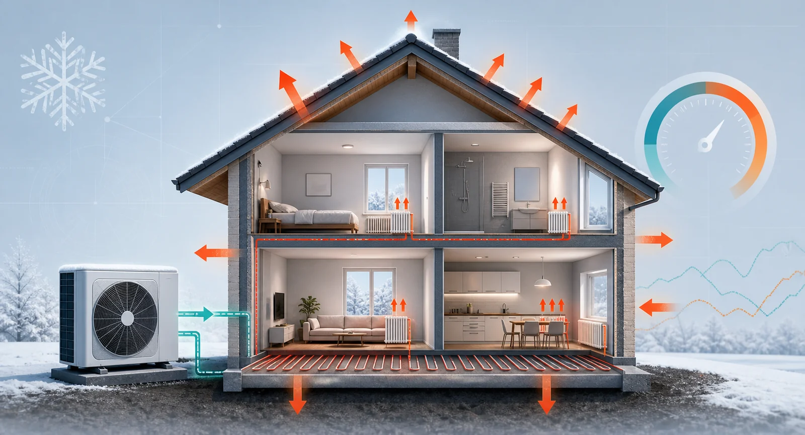 Visualisierung von Heizlast, Gebäudehülle und Wärmepumpe